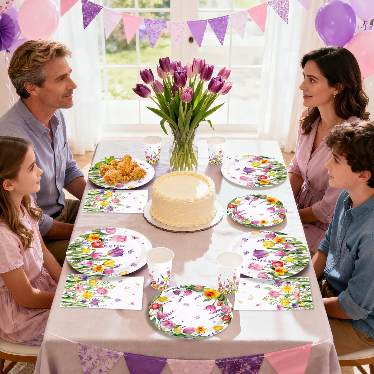 Greencian tulip butterfly print tableware, vibrant design enhances celebrations.