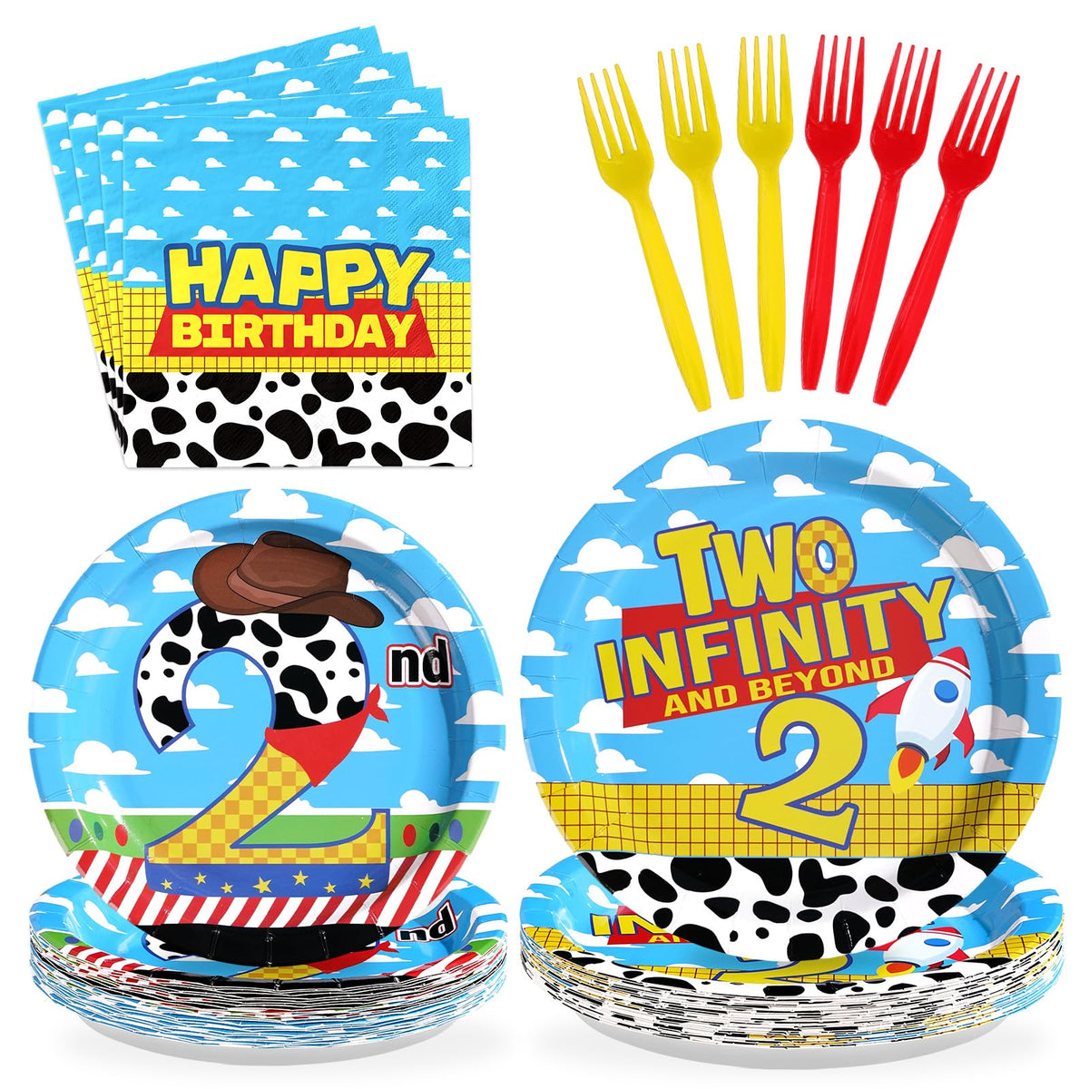 Greencian two-infinity-and-beyond plates bring vibrant fun to a 2nd birthday meal.
