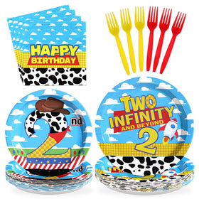 Greencian two-infinity-and-beyond plates bring vibrant fun to a 2nd birthday meal.