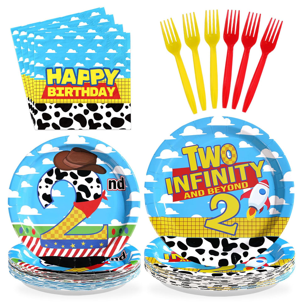 Greencian two-infinity-and-beyond plates bring vibrant fun to a 2nd birthday meal.