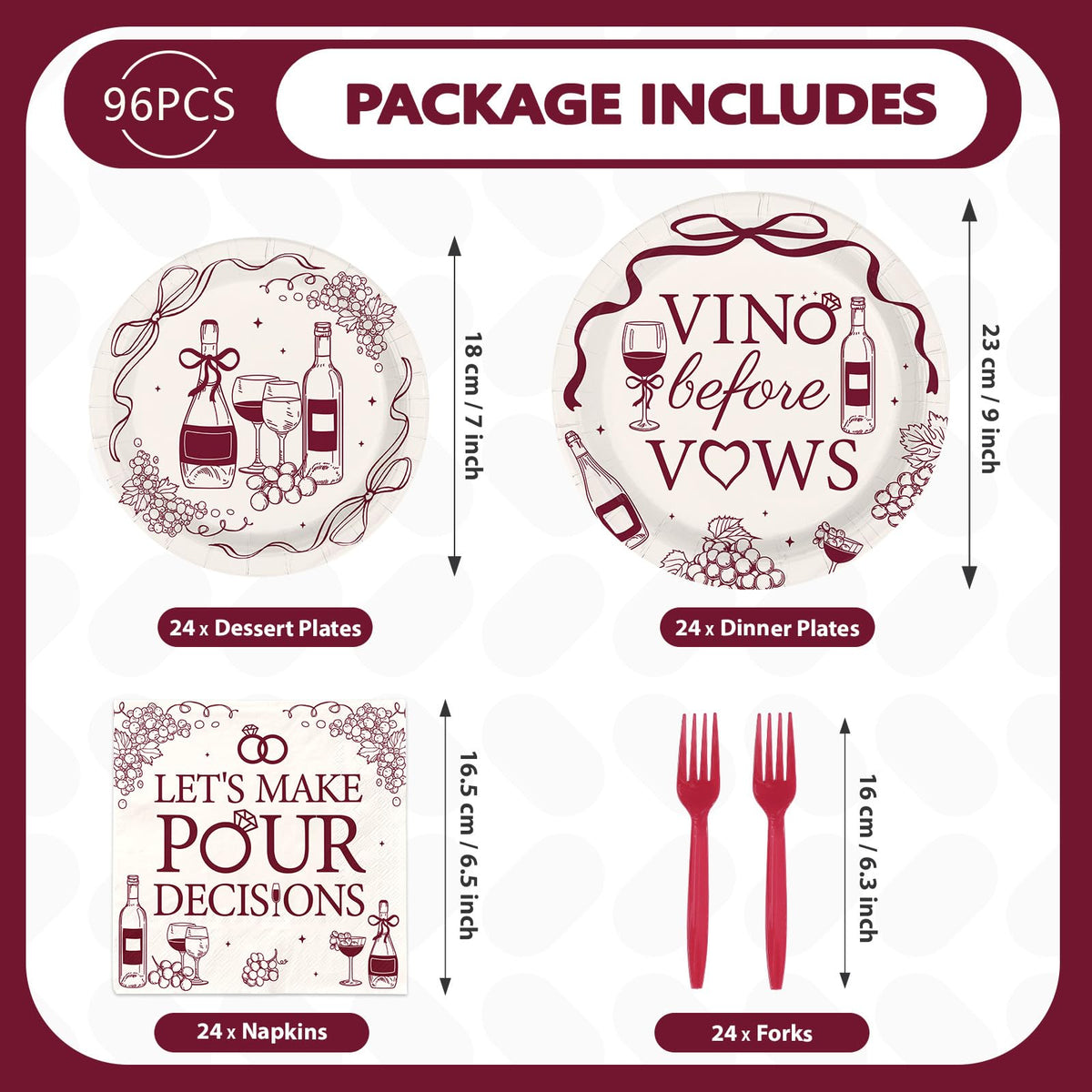 Greencian Vino Before Vows dessert plates add red accents to treats