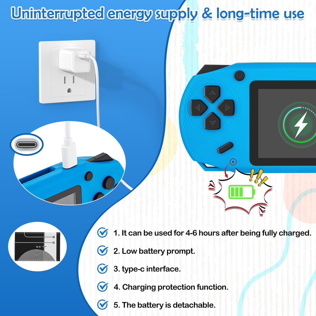 GREENCREEK 16 Bit handheld blue arcade-shell design for comfortable grip
