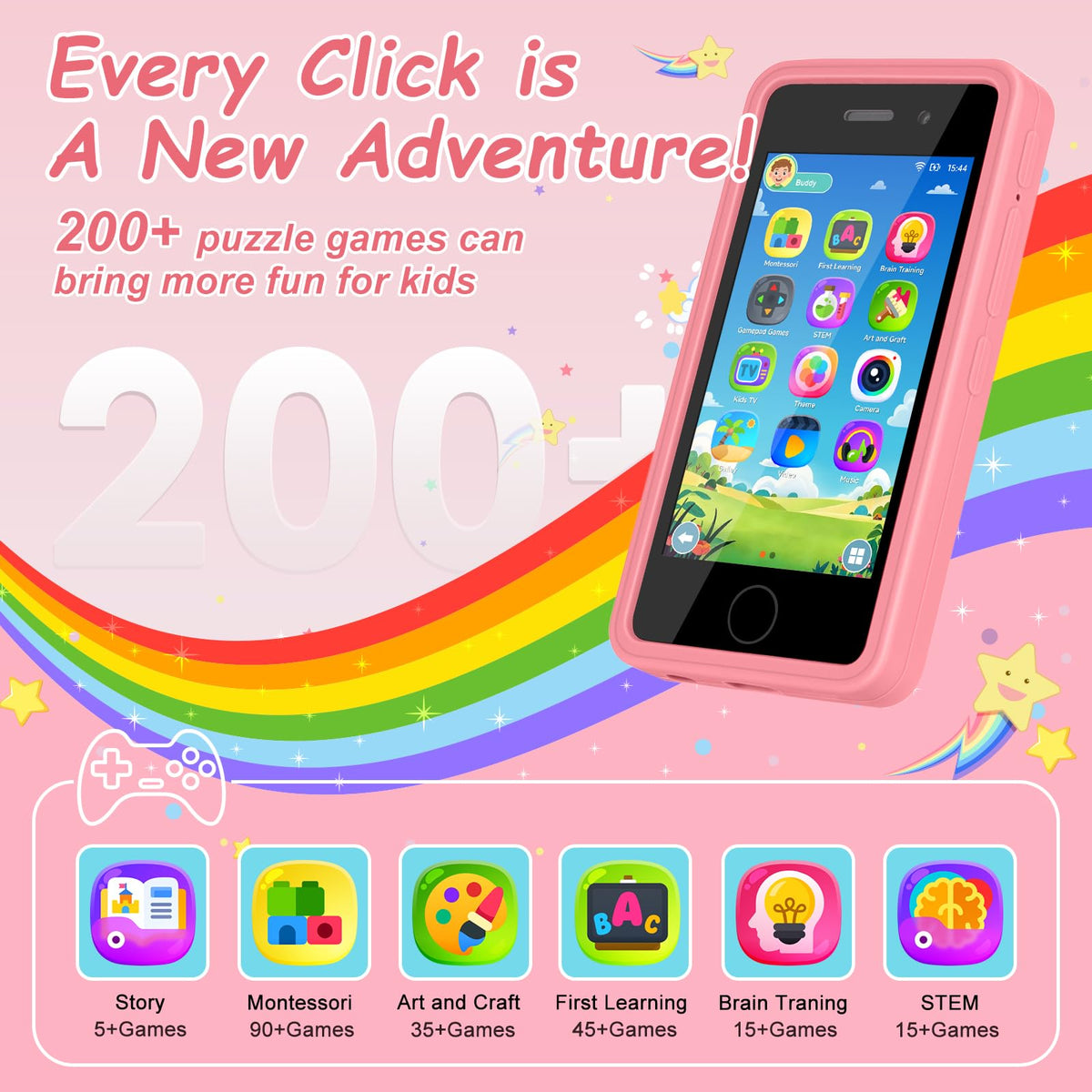 GREENCREEK Kids Phone front camera for capturing moments with AI focus.