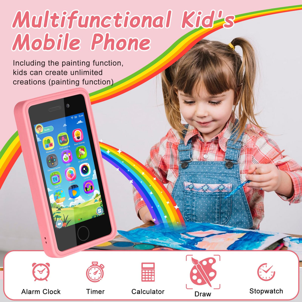 GREENCREEK Kids Phone game icons illustrate the 200+ activity options.