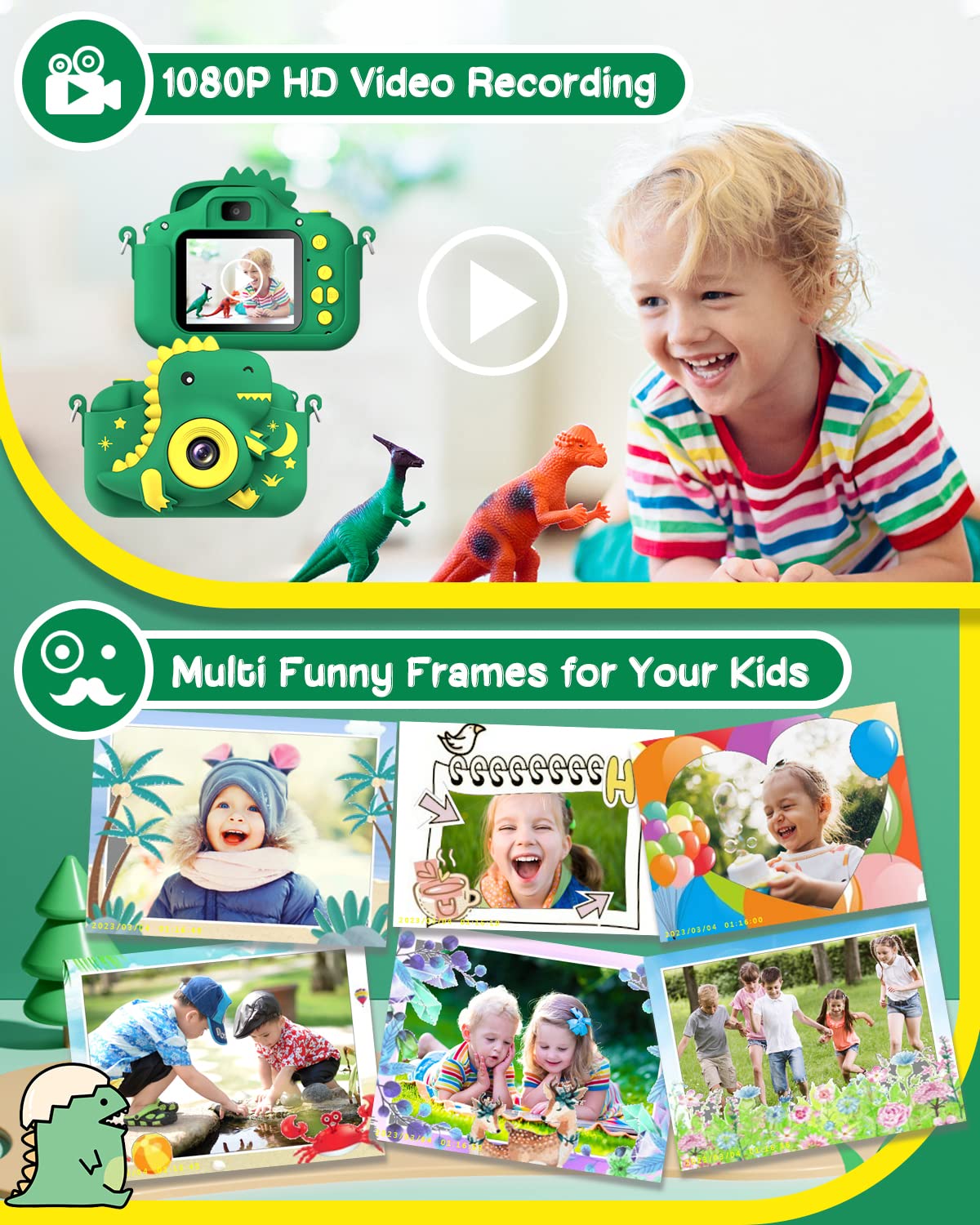 GREENKINDER Kids Camera 1000mAh battery delivers hours of playtime
