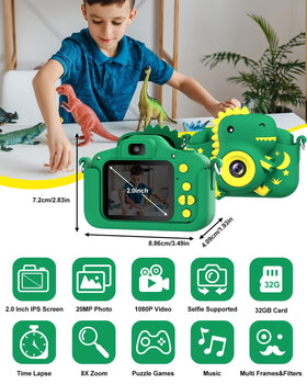 GREENKINDER Kids Camera dinosaur back camera captures scenes from behind the action