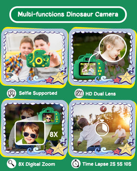 GREENKINDER Kids Camera silicone dinosaur case offers durable protection and playful style