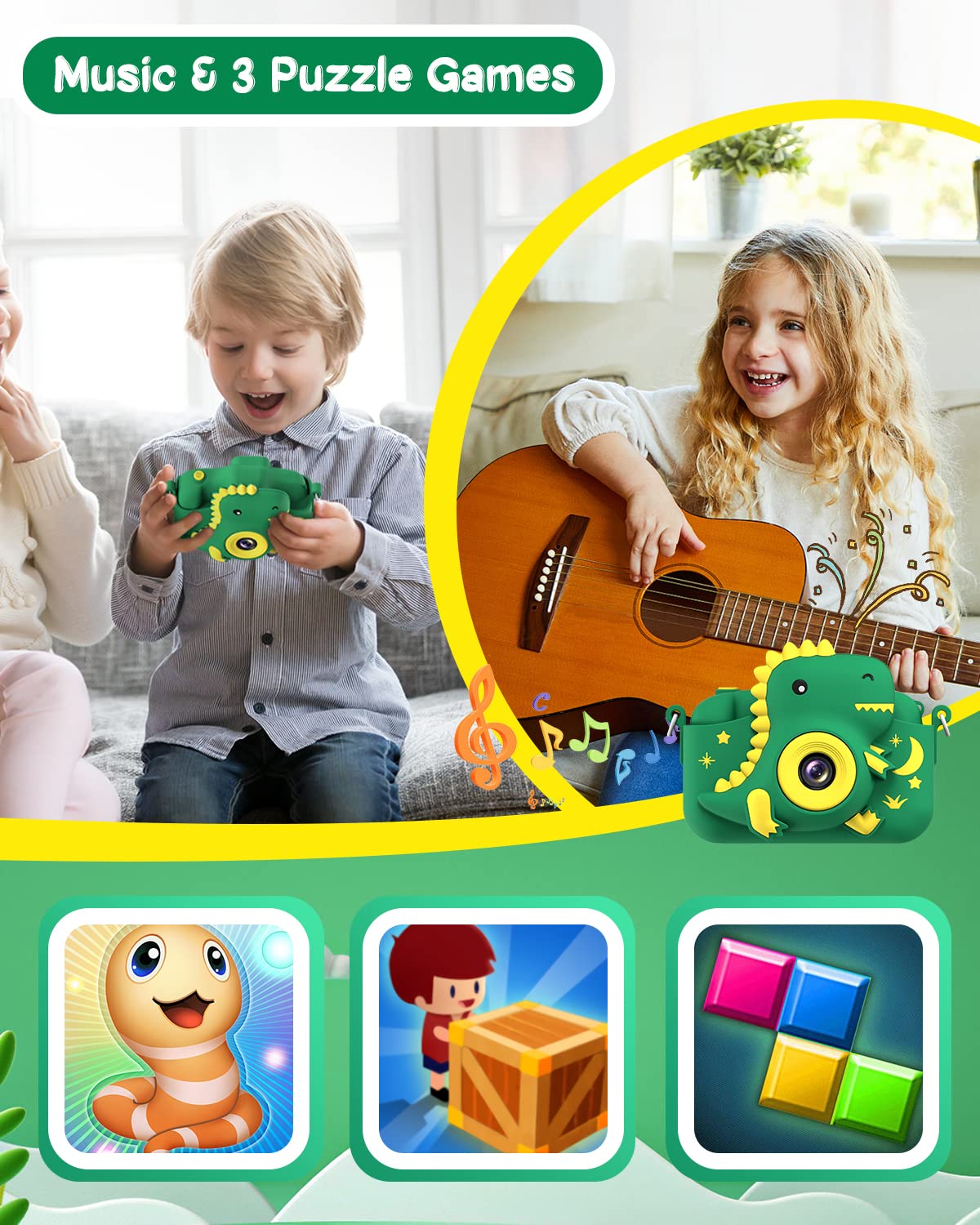 GREENKINDER Kids Camera USB charging cable simplifies recharging during playtime