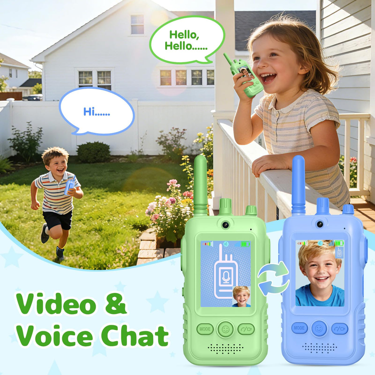 GREENKINDER Walkie video kids blue screen view offers clear video during play