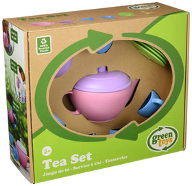 Green Toys Tea Set pink dishwasher-safe tray for quick cleanup after pretend tea.