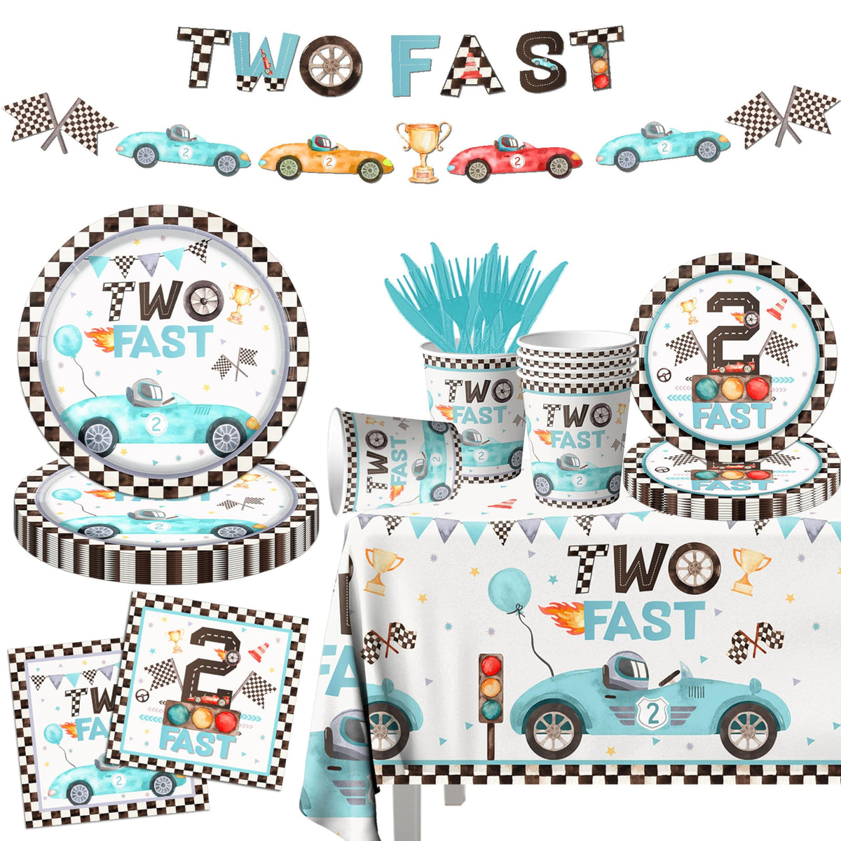 GREHUMOR Two Fast banner decor for a vibrant racing party setup