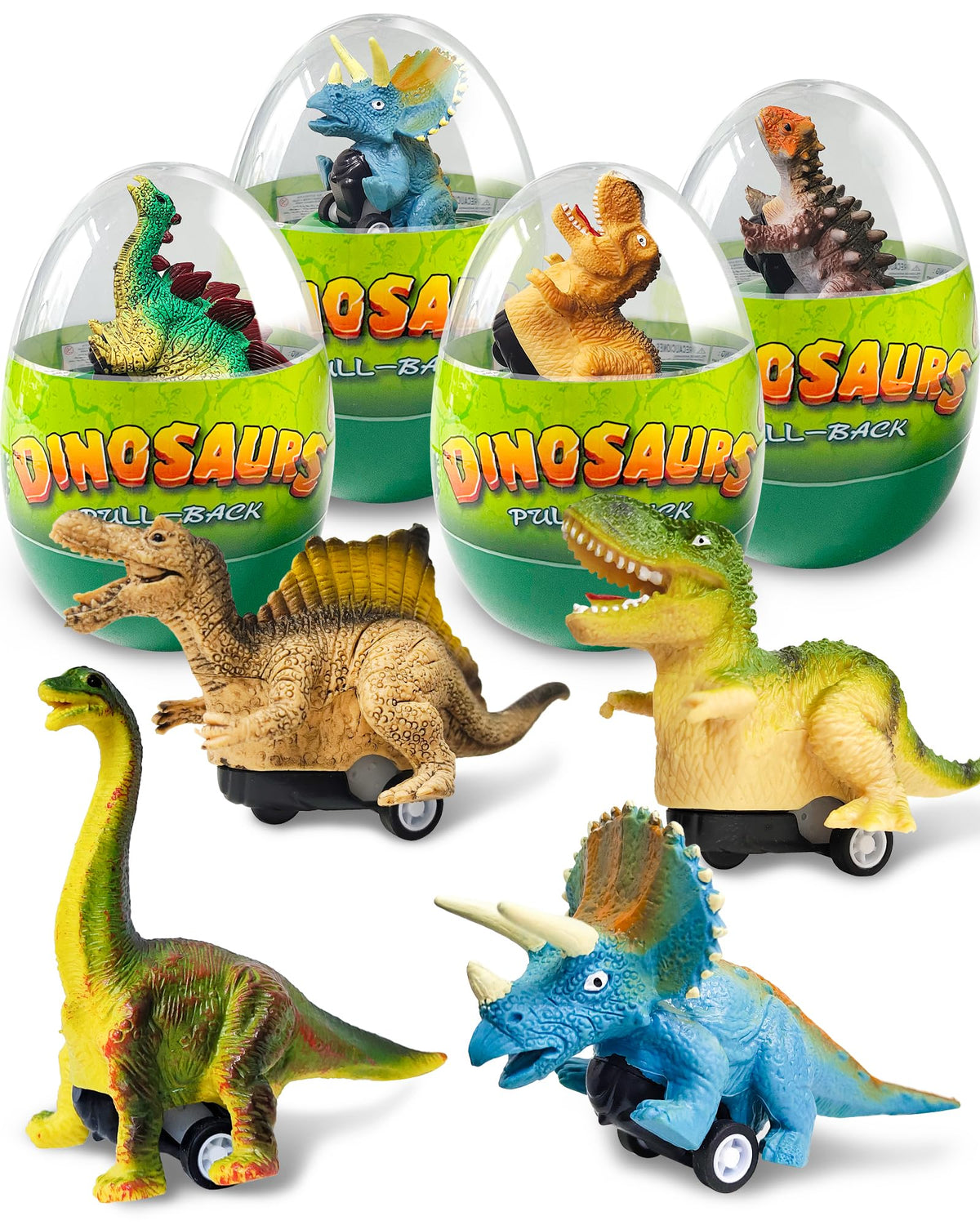 Greingways dinosaur pull-back car inside a colorful Easter egg for engaging play.
