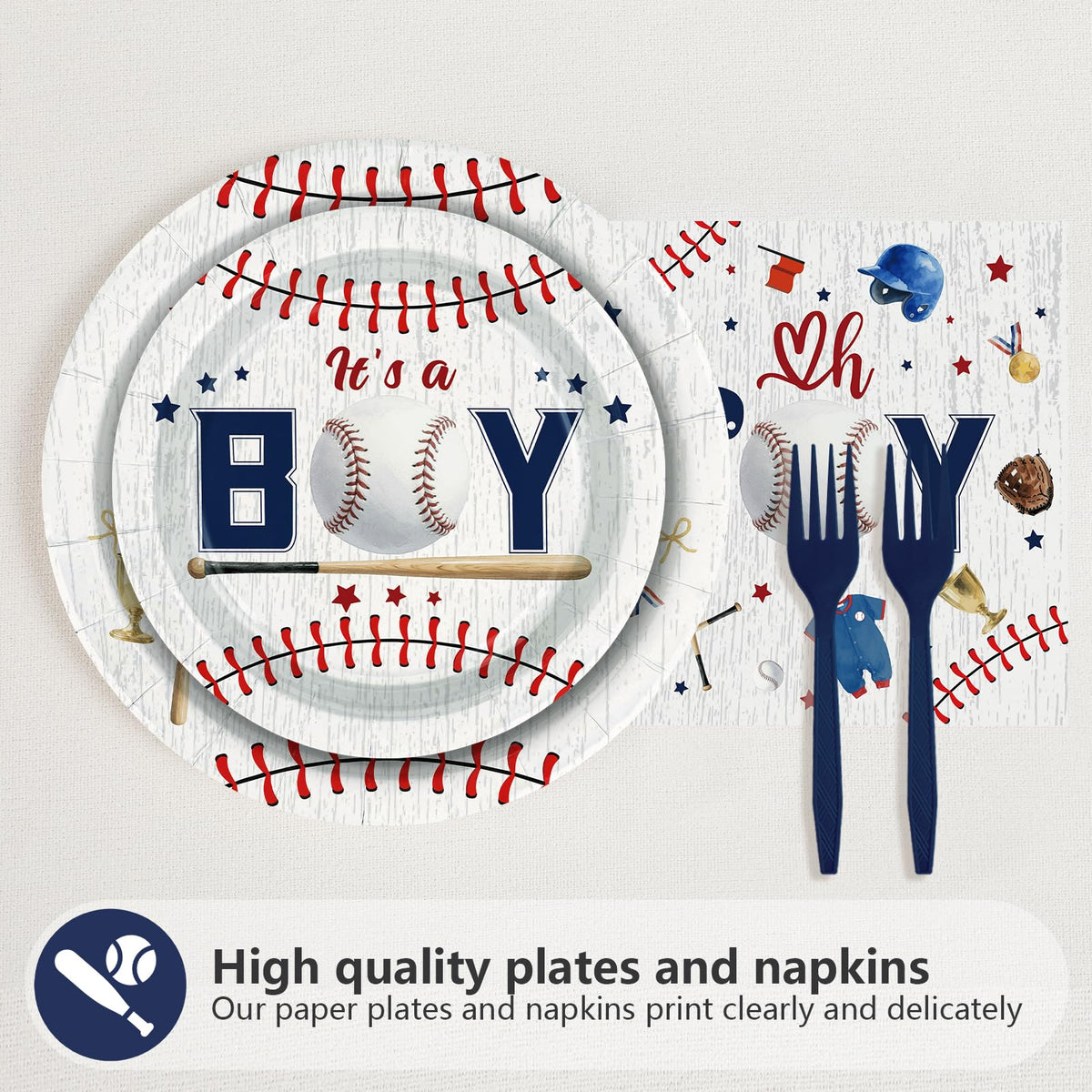 Grencian baseball baby shower napkins showing playful elements