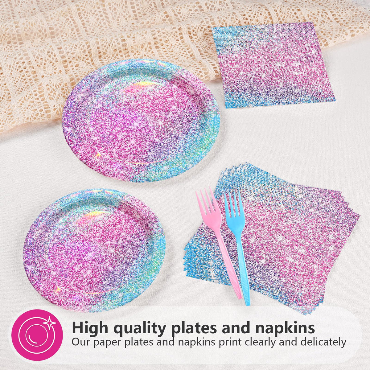 Grencian blue and pink forks provide sturdy utensils for kids parties