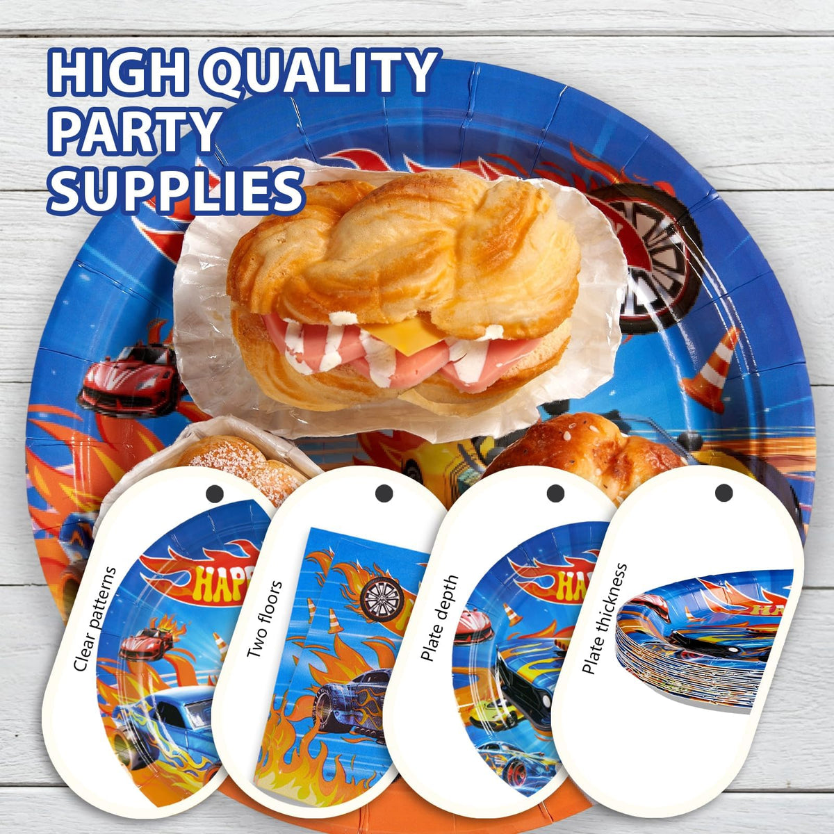 Grencian colorful race car graphics emphasize speed and excitement at kids' parties