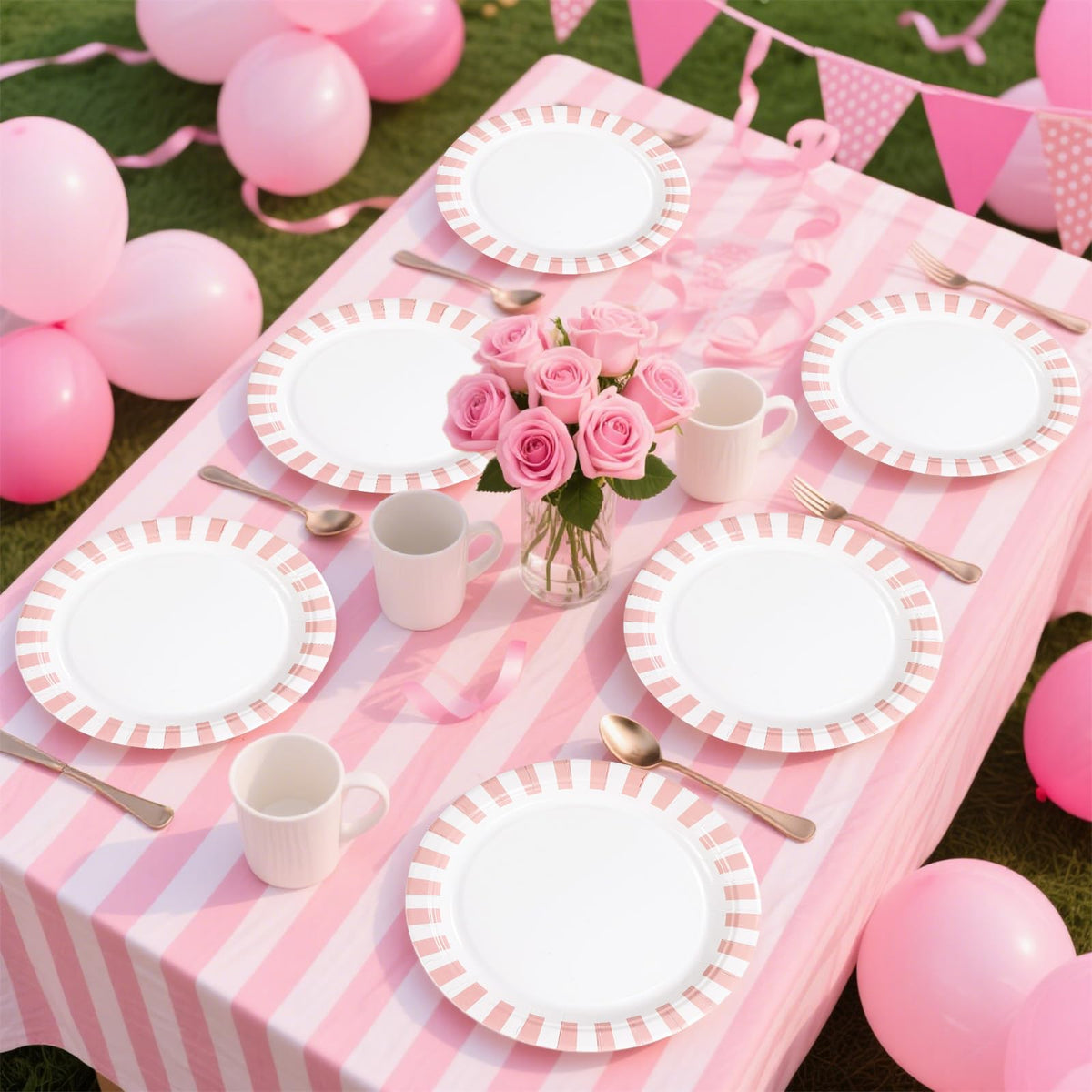 Grencian dessert plates with stripes for dessert tables.