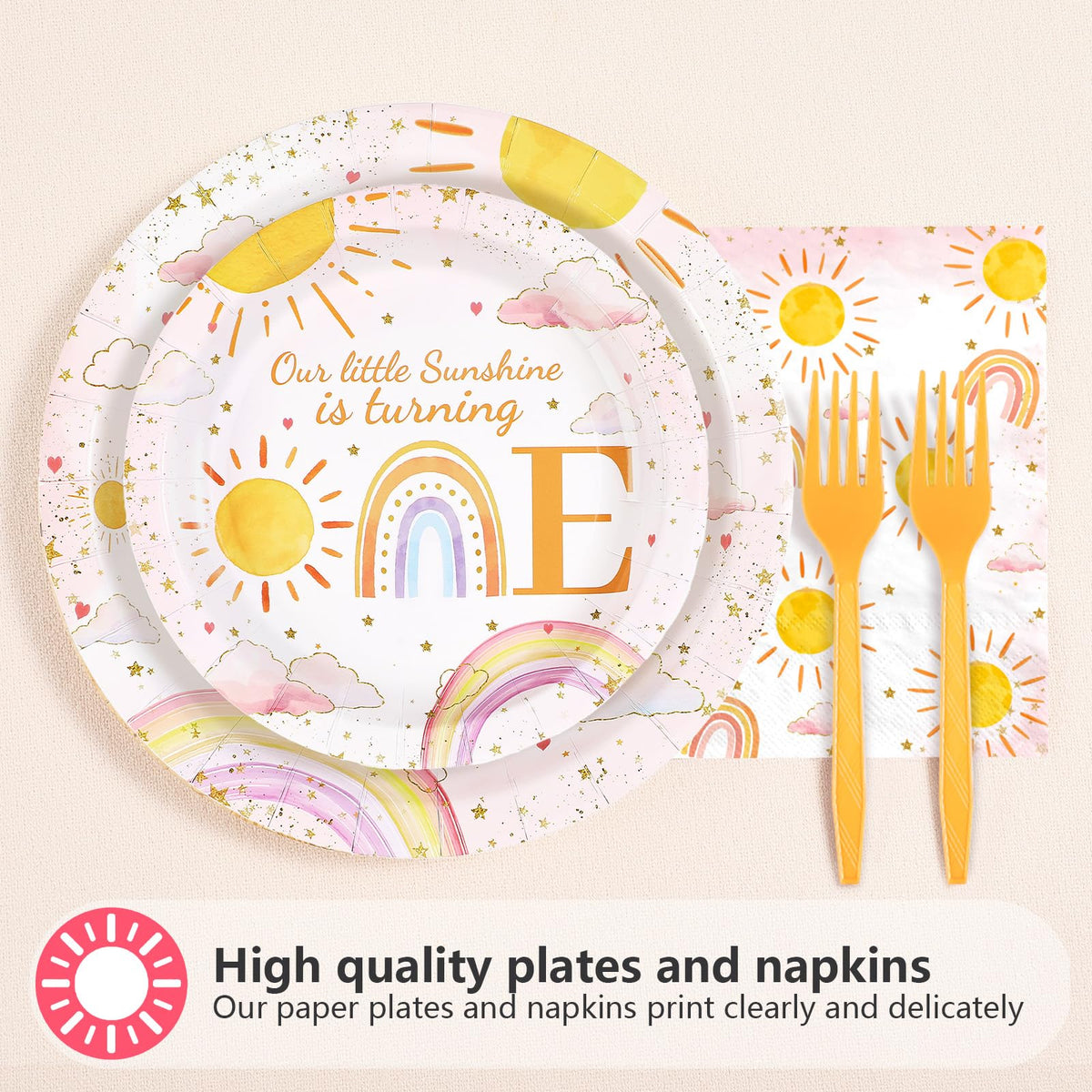Grencian first trip around the sun 7in dessert plate; perfect for sweet party treats.