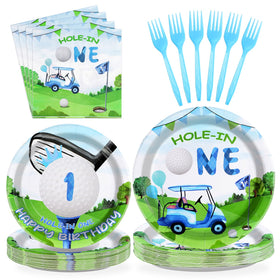Grencian golf first birthday plates for kids, sturdy 9-inch plates for easy serving.