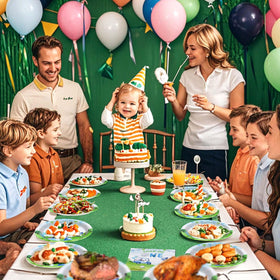 Grencian golf-party-tableware-sets cohesive look for themed celebrations.