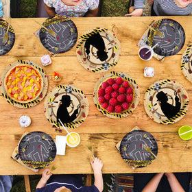 Grencian murder mystery kids party setup, serves 24 with playful suspense