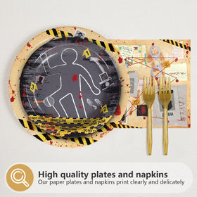 Grencian murder mystery plastic forks, sturdy serveware for easy party meals