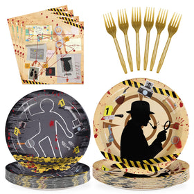 Grencian murder mystery plates with top-secret design for spill-free Halloween tables