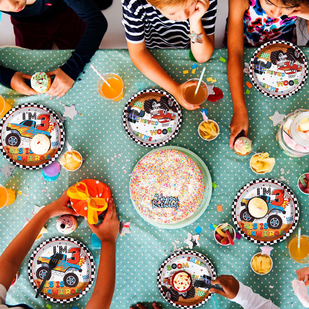 Grencian party supplies displayed for a fun kids celebration