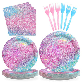 Grencian pastel rainbow plates 9-inch shine with iridescent finish for festive dining