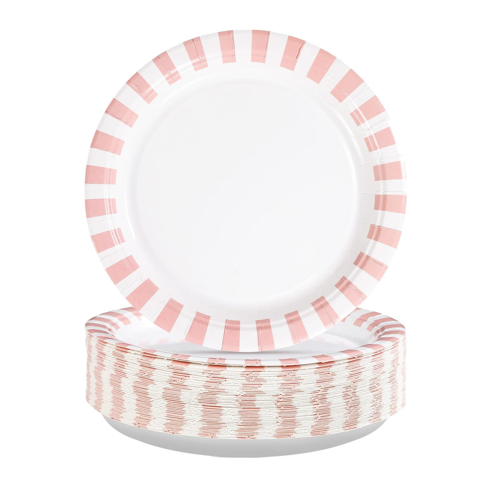 Grencian pink-striped plates 9 inch for stylish serving.
