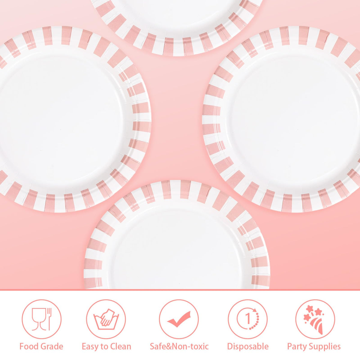 Grencian pink-white stripe plates ideal for bridal showers.