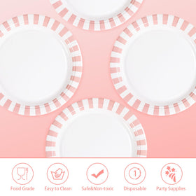 Grencian pink-white stripe plates ideal for bridal showers.