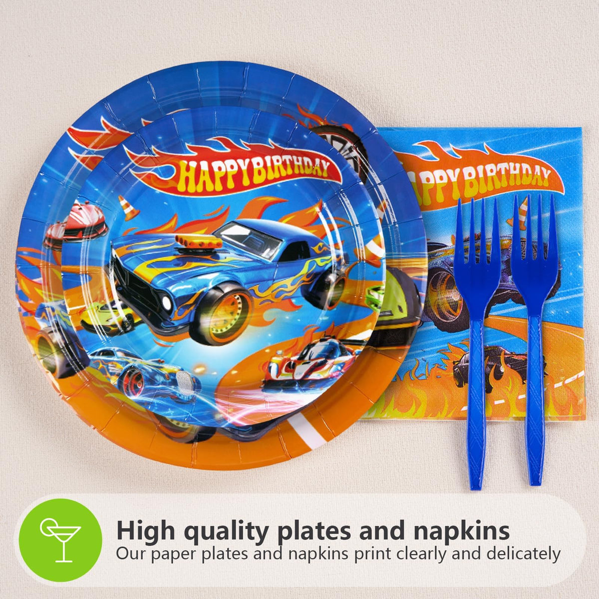 Grencian racing car napkins ready to absorb spills at a celebration