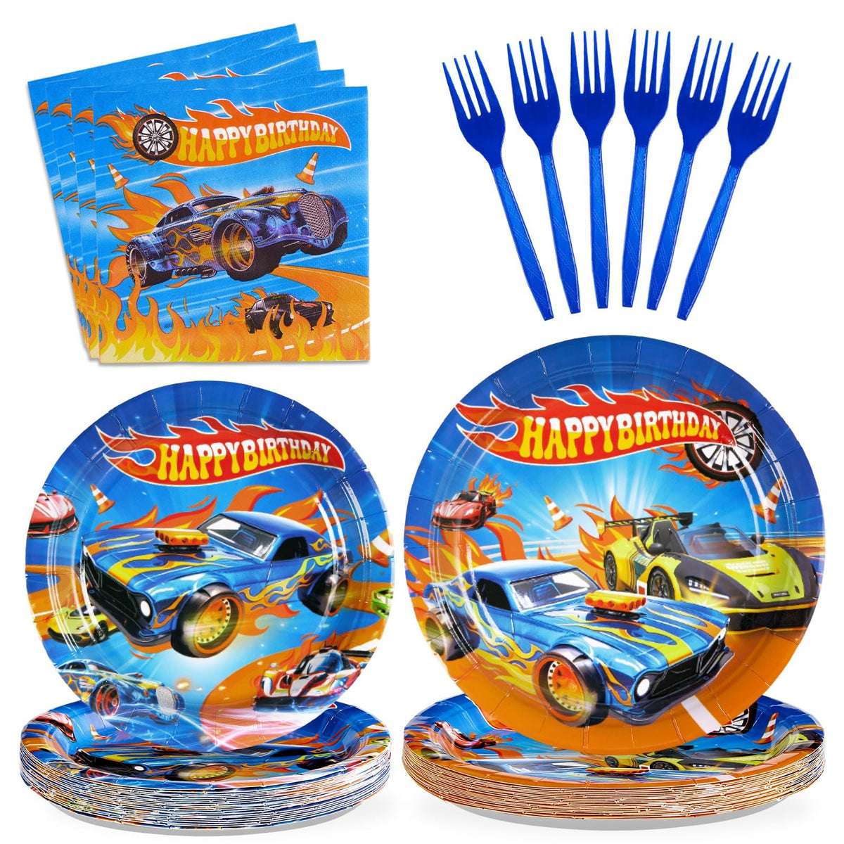 Grencian racing car 9-inch plates in bold colors for a dynamic birthday party