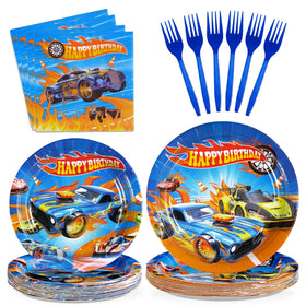 Grencian racing car 9-inch plates in bold colors for a dynamic birthday party