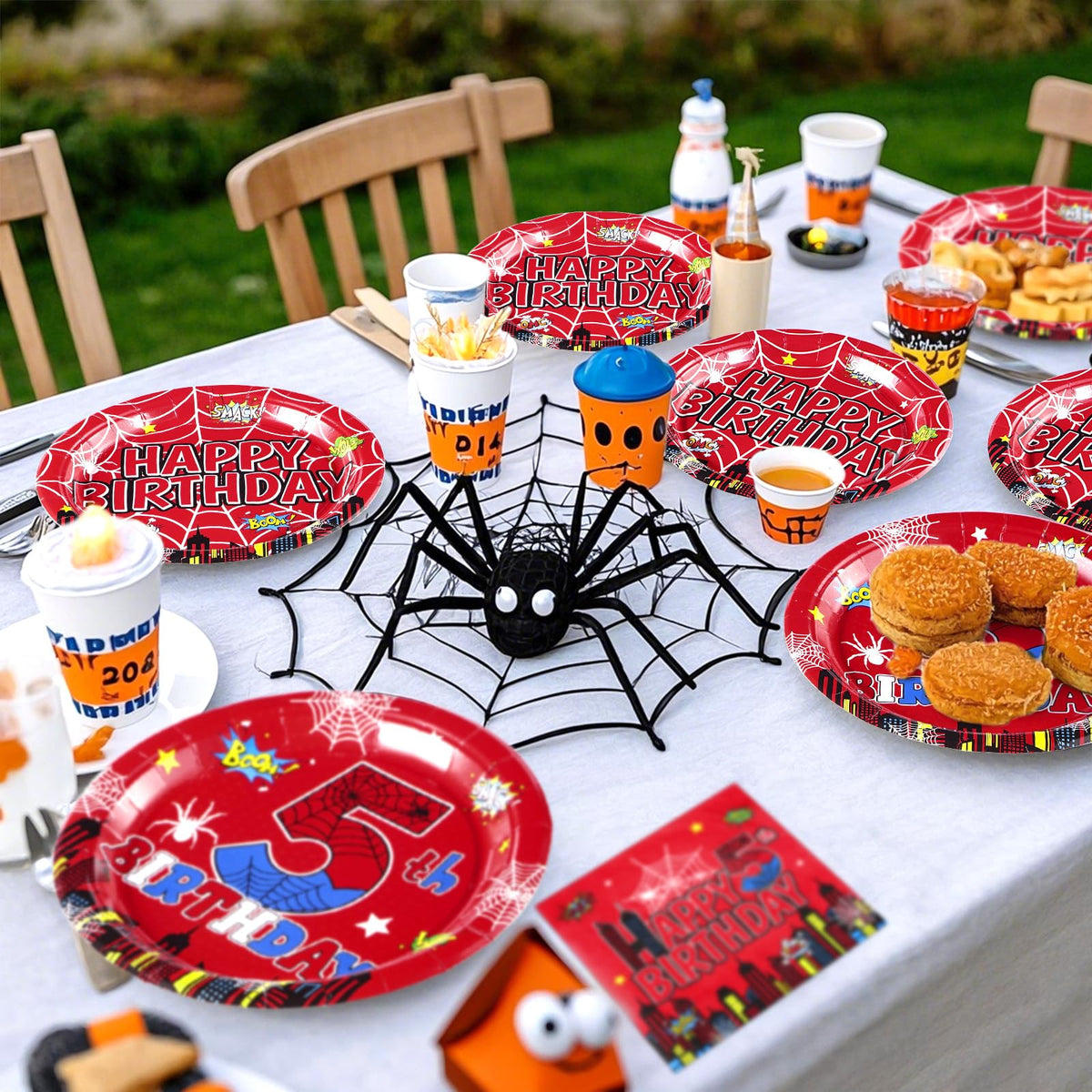 Grencian spider party kit packaging emphasizes ready-to-use celebration convenience.
