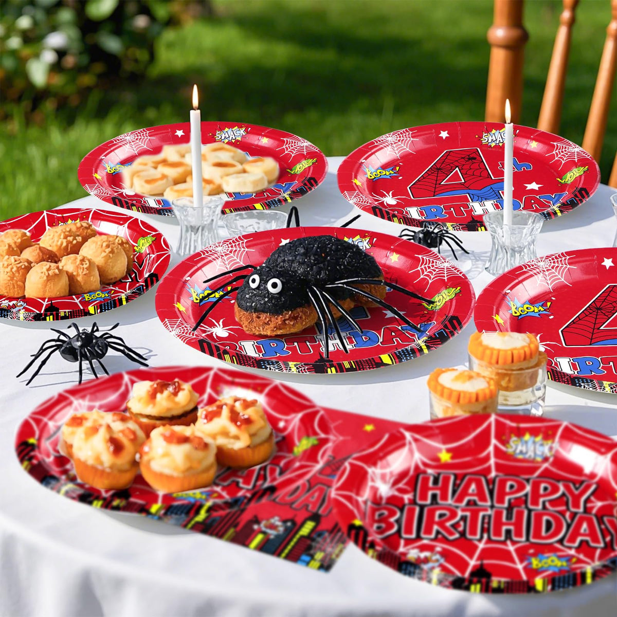 Grencian Spider 4th birthday set simplifies party setup