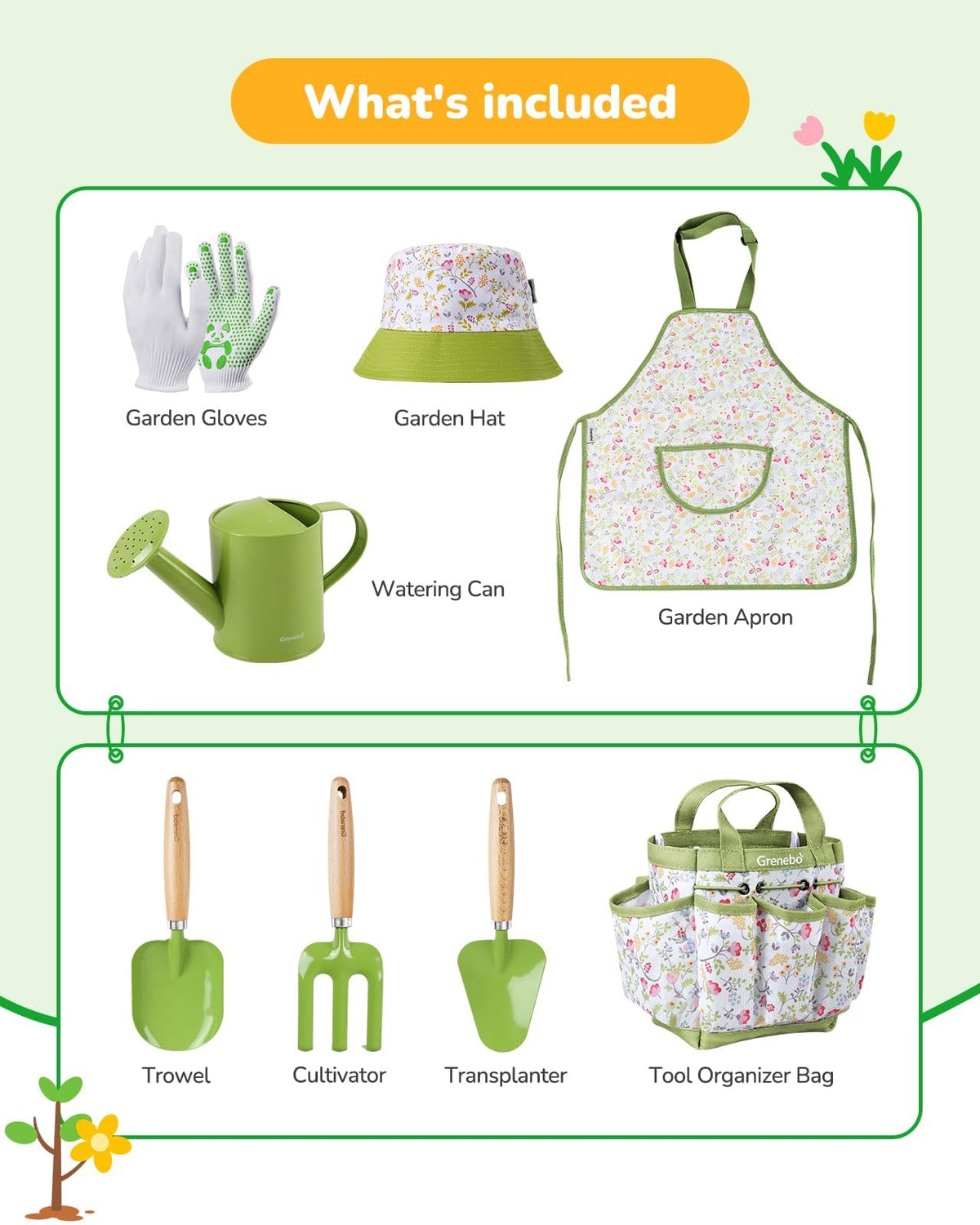 Grenebo kids gardening set apron keeps clothes clean during planting