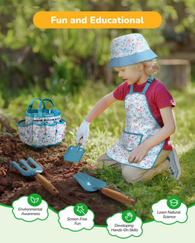 Grenebo kids gardening set blue apron for mess-free garden time