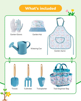 Grenebo kids gardening set blue garden hat for sunny outdoor play