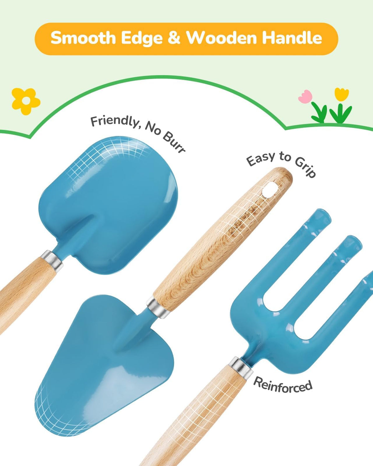 Grenebo kids gardening set blue rake for gentle soil tending