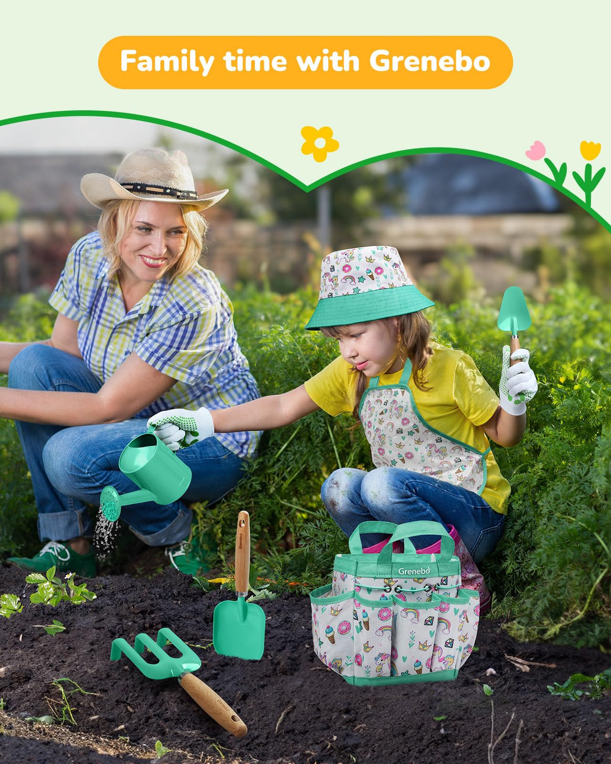 Grenebo Kids Gardening Set Lake Green watering can for gentle plant care.