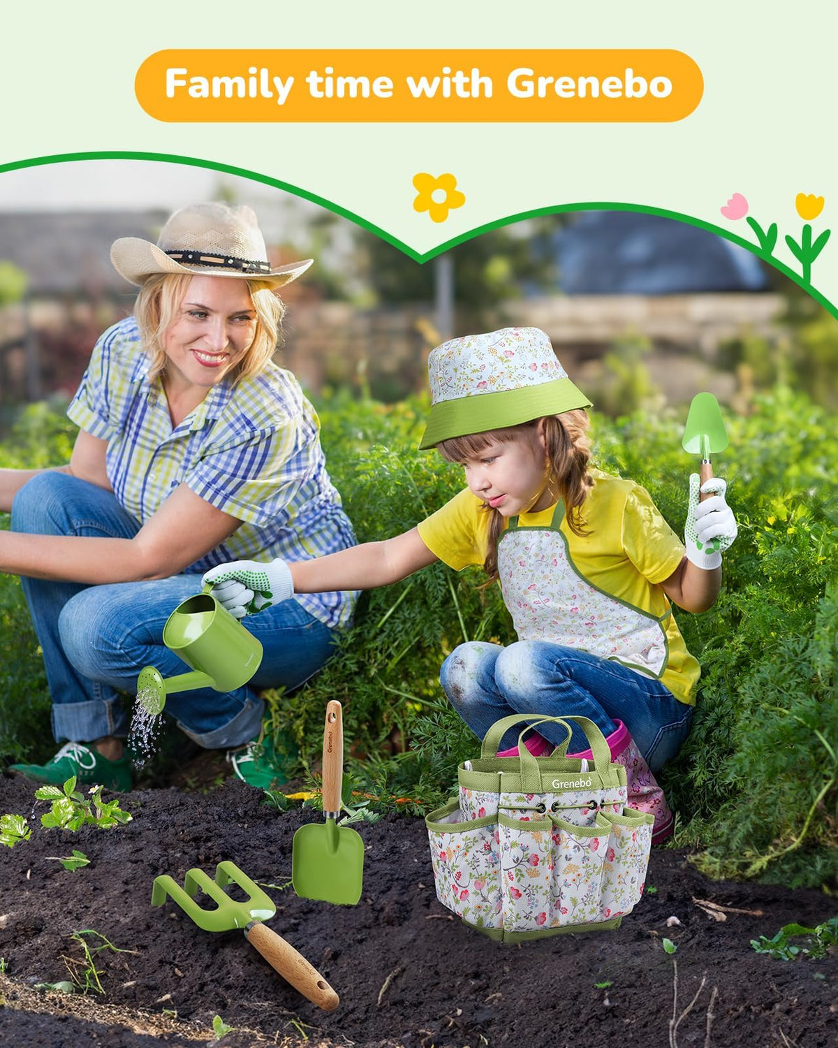 Grenebo kids gardening set tool bag keeps tools organized for kids
