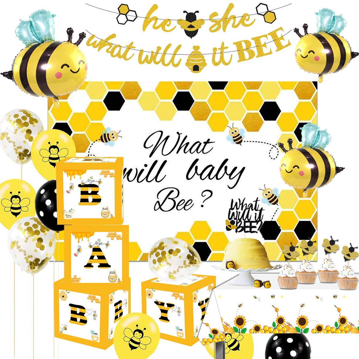 GREPARPY What Will It Bee banner for gender reveal decor and bee theme appeal.