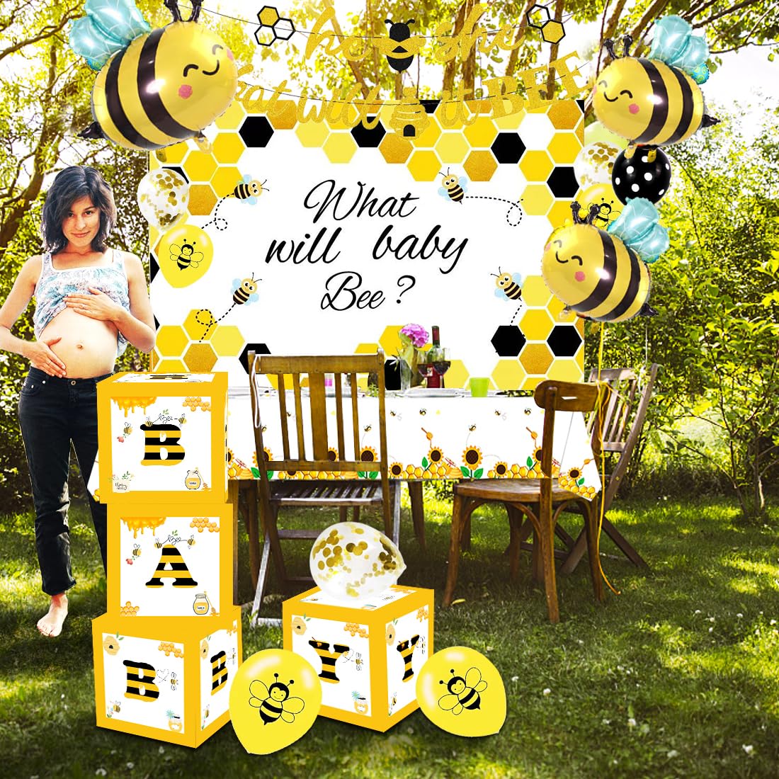 GREPARPY What Will It Bee bee backdrop creates a photo-worthy focal point.