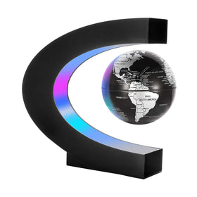 Gresus floating world map globe with C-shape base and LED ring for desktop display