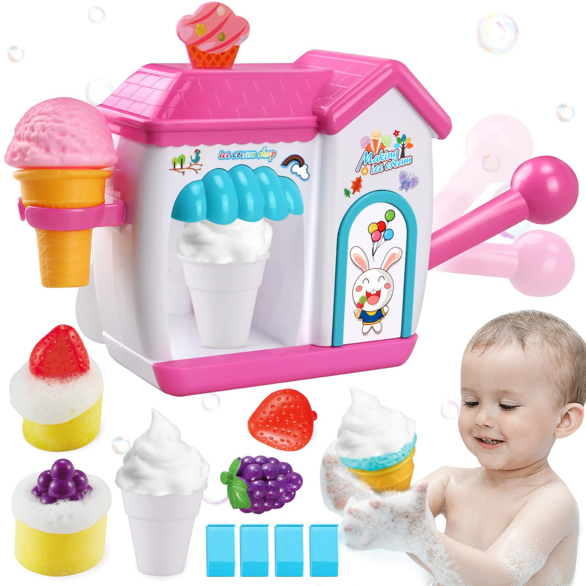 Gretex bubble ice cream maker in action sparks playful bath time bubbles.