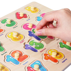 GR GRINNNIE wooden peg puzzle dinosaur fosters imagination through interactive matching.