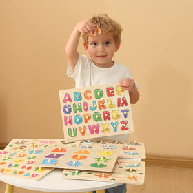 GR GRINNNIE wooden peg puzzle number promotes counting basics and hand-eye coordination.