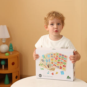 GR GRINNNIE wooden peg puzzle shape supports shape recognition and dexterity.