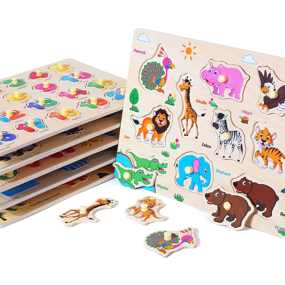 GR GRINNNIE wooden peg puzzle vehicle encourages storytelling and cognitive exploration.